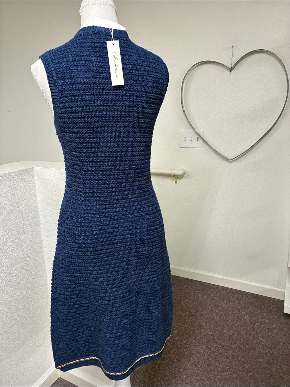 Shoshanna Saige Chain Knit Dress Navy Textured Sleeveless Shift Dress Size Med - Picture 8 of 10